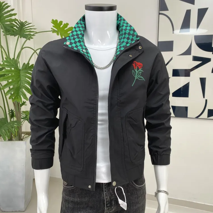 春秋季新款男士修身夹克青年时尚潮流痞帅短款刺绣花百搭韩版外套