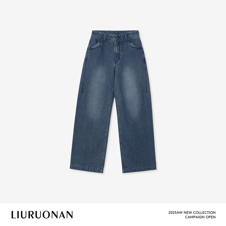 LIURUONAN 25WIN【修腿牛仔裤】100棉复古水洗做旧中低腰阔腿裤秋冬