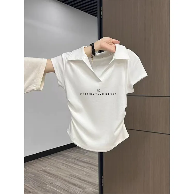 夏季新款纯棉短袖t恤女2025爆款POLO衫时尚短款修身翻领体恤上衣