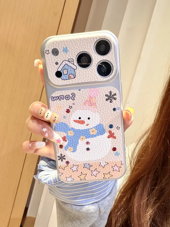 [大视窗皮纹]可爱雪人超薄PC壳可选磁吸适用苹果17/16/15保护壳