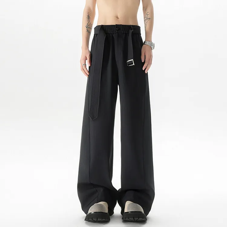cleanfit黑色穿搭潮流阔腿西裤男款长裤夏季腰带垂感裤子休闲裤