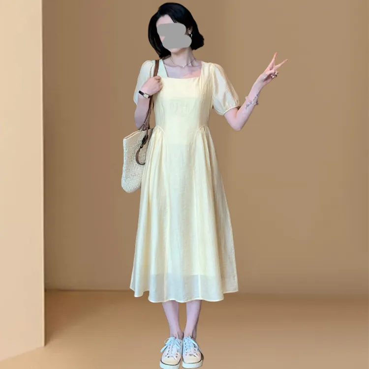 大码法式连衣裙子女装2025年夏季新款极简风高级感小个子气质长裙