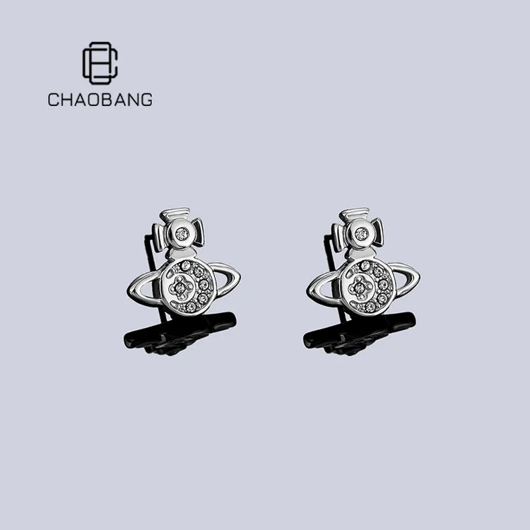 chaobang/潮邦 钛钢耳饰 镶钻土星耳钉小众轻奢耳饰高级感ins饰品