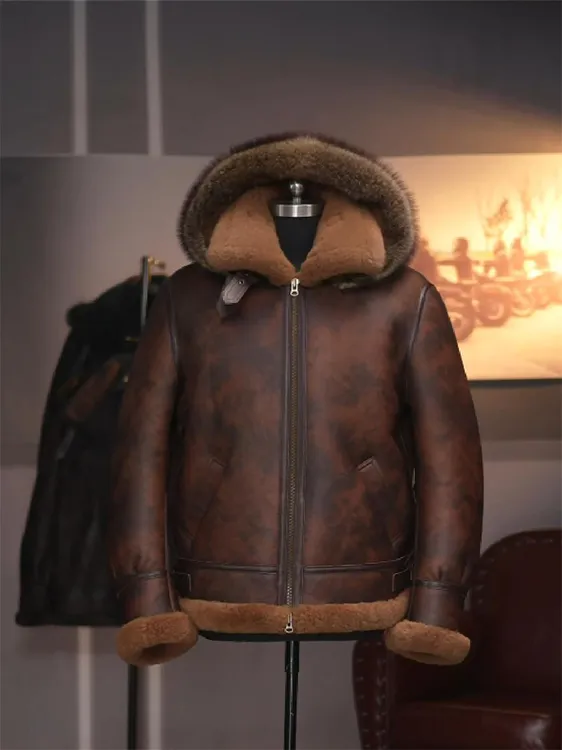 美皮超厚89007美版B3飞行服真皮真毛原生态羊皮毛一体男保暖外套