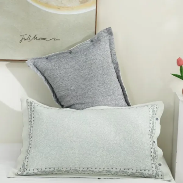 （枕套蓝色玫瑰剪影）新品高端亲肤汉麻枕套一对装