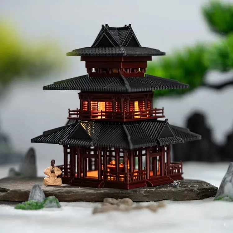 三层阁楼带灯假山鱼缸水陆缸造景秦始皇鱼缸假山石造景摆件