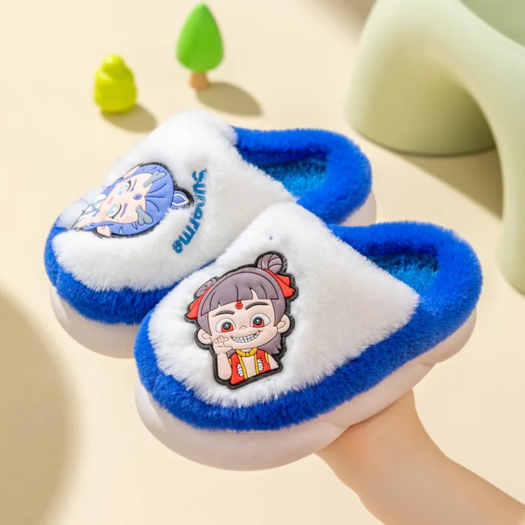 冬季儿童棉拖鞋卡通哪吒男童居家室内女童拖鞋软底防滑宝宝室内拖