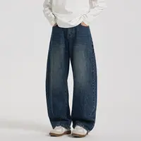 GCCDUPE77『陌上秋』100%棉定染石磨洗时尚复古茧型舒适弯刀牛仔裤