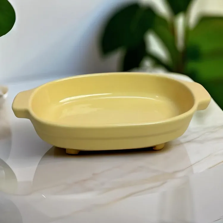 322默认微瑕黄色双耳烤盘水果盘8英寸20cm（全场任意2单包邮）盘子