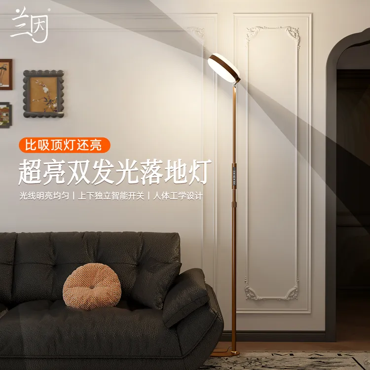 焦糖色超亮双发光落地灯客厅沙发边立式灯全光谱阅读护眼灯具
