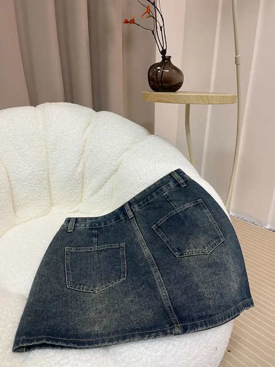 法式复古假口袋牛仔女显瘦半身裙小香风新气质高腰短款时尚A字