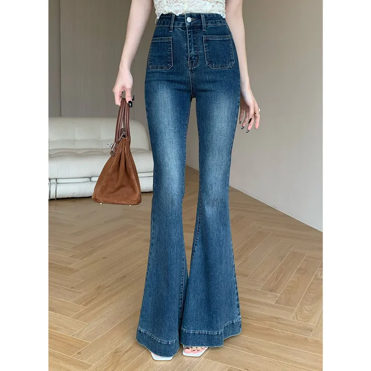 JIJINQI时尚气质百搭显瘦直筒高腰微喇叭休闲牛仔裤女JC12KNXL427