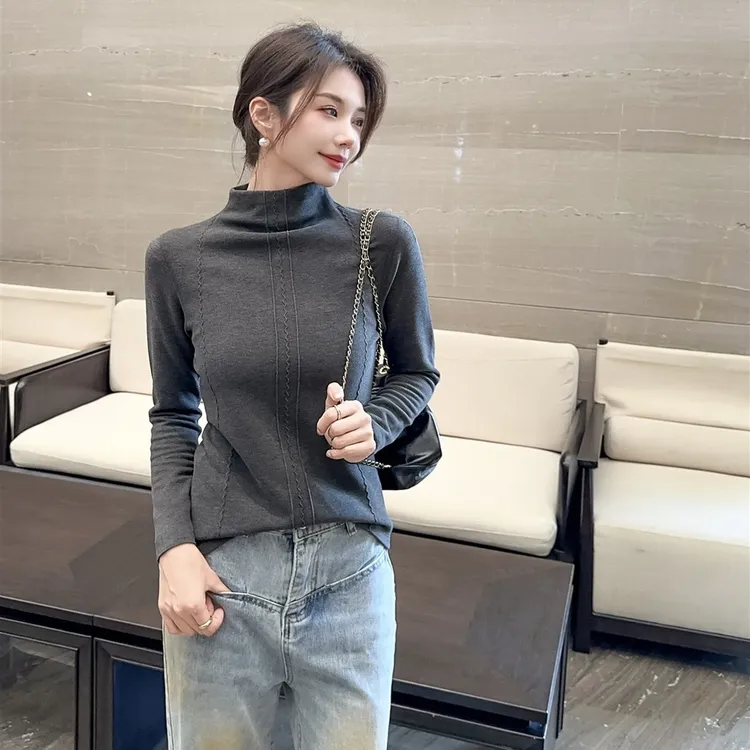 特价宠粉女士秋冬时尚百搭磨绒加厚保暖舒适中高领堆堆领打底衫