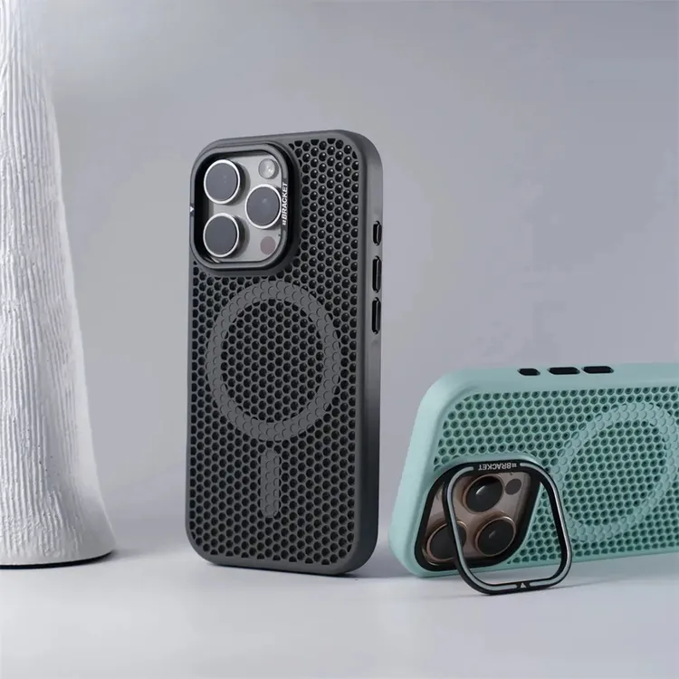 适用苹果16promax蜂窝网孔散热磁吸手机壳iphone15镜头支架14/13