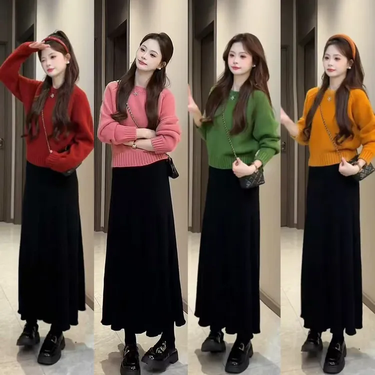 秋季慵懒风套装女2025新款简约气质针织毛衣休闲显瘦半身裙两件套