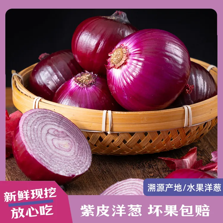 水果洋葱新鲜现挖可生吃口感辛辣脆甜 河南开封紫皮洋葱5斤扁洋葱