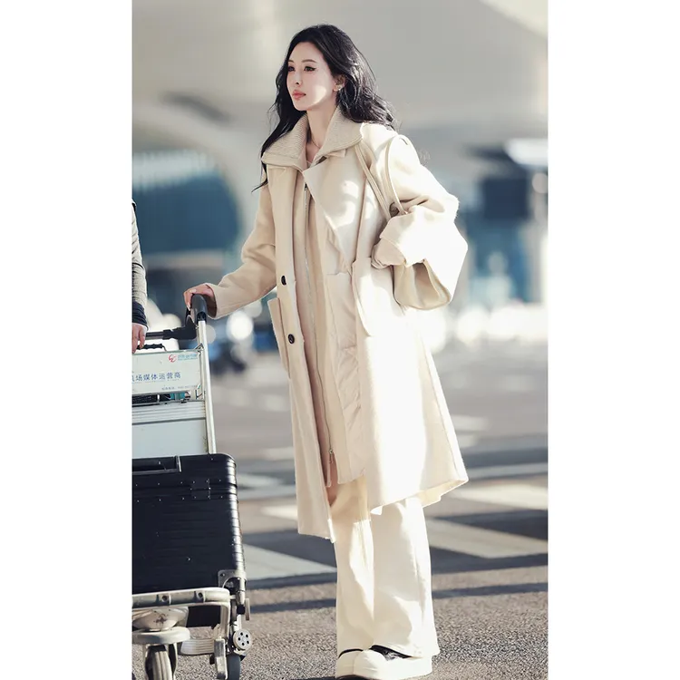 菠萝宝宝yuna【时髦聚焦】长款鹅绒内胆马夹羊毛羊绒大衣两件套YK15