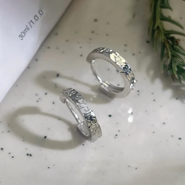 足银耳饰 【shine银饰】S999纯银韩版小众碎冰冰耳扣女不规则耳饰