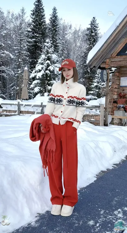 熙薇【雪山之恋】2025冬新款冬日巨保暖长毛舒棉绒飘带休闲裤H6926