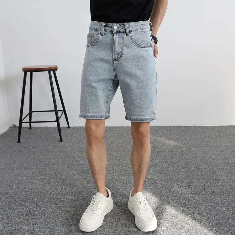 短裤男牛仔裤浅蓝2025夏季水洗百搭弹力裤子韩版修身小脚贴身流行