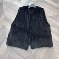 黑色圆领编织水貂