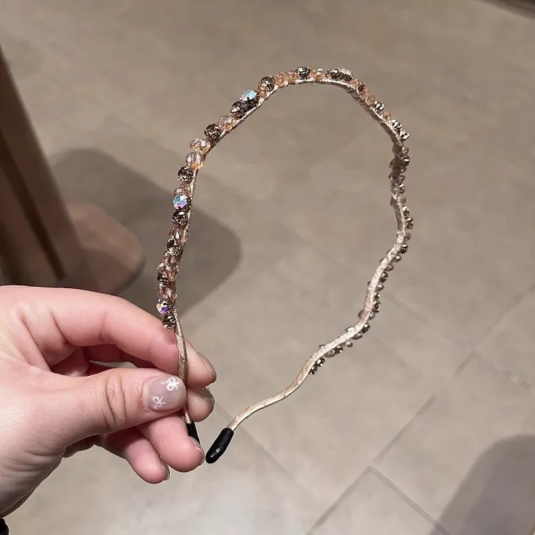 新款水晶波浪发箍细边手工鱼线编织头箍外出压发卡头饰