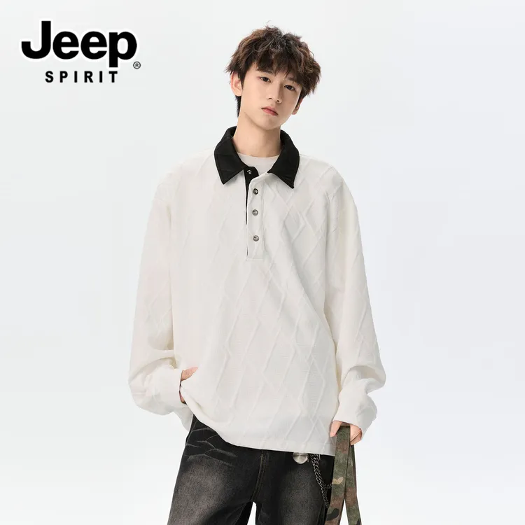 JEEPSPIRIT秋季提花polo衫卫衣男士简约高级感百搭肌理感菱格上衣