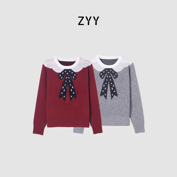 ZYY【静婉清欢】2025/新款蝴蝶结提花针织衫X25DMY05885