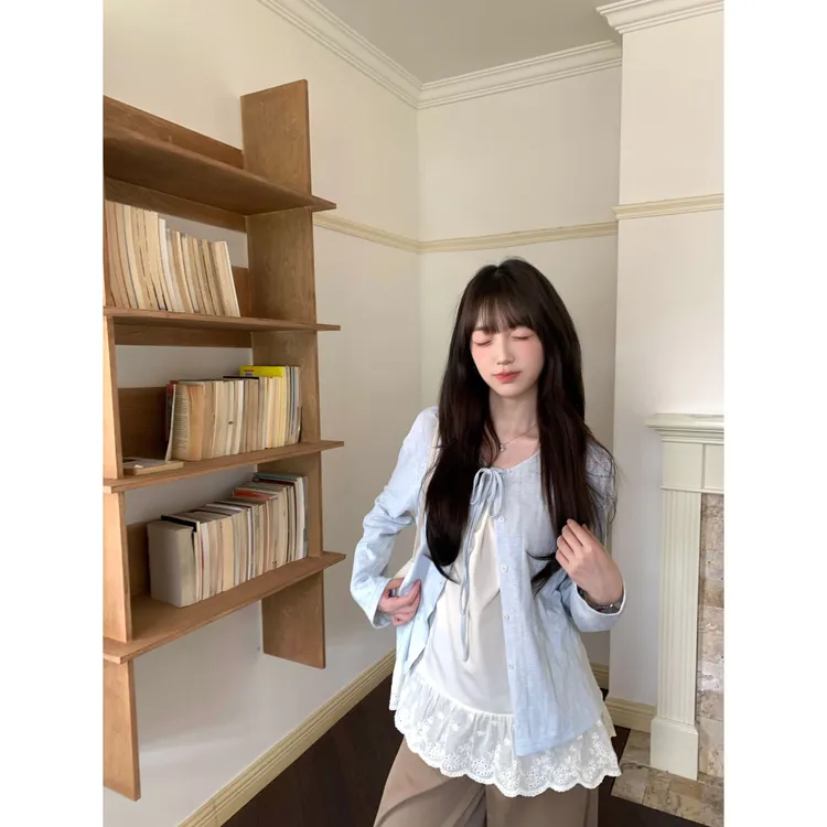 小众温柔风蓝色开衫上衣女+百搭甜美吊带Y1241+X1226