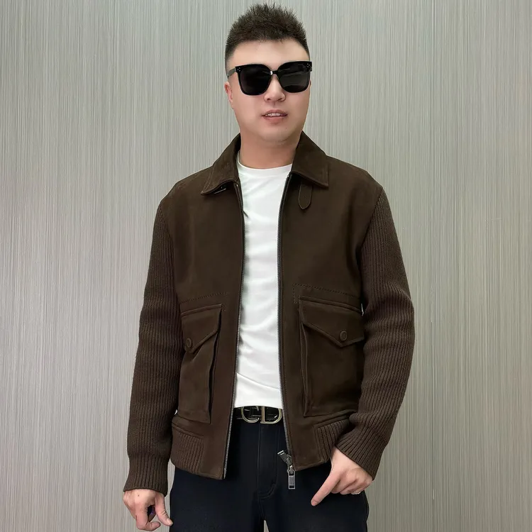 【50036】针织袖 复古美拉德 山羊 反绒棉皮 丝滑绒 男士皮衣