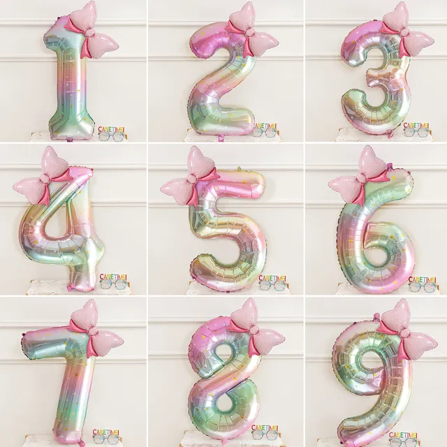 彩色数字气球装饰小女孩周岁生日仪式感场景布置氛围家里拍照道具