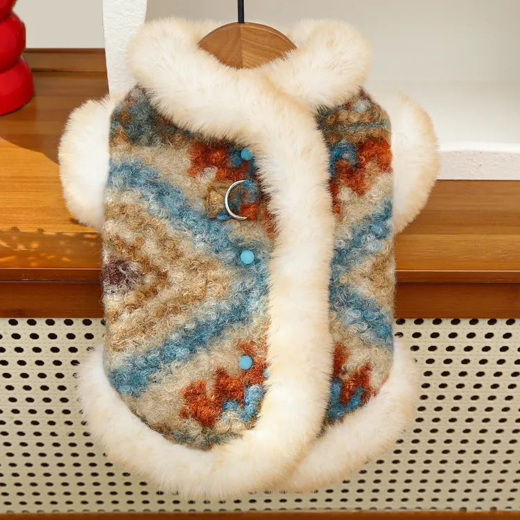 新款秋冬宠物衣服费尔岛双层加绒开衫马甲外出用品比熊泰迪犬外套