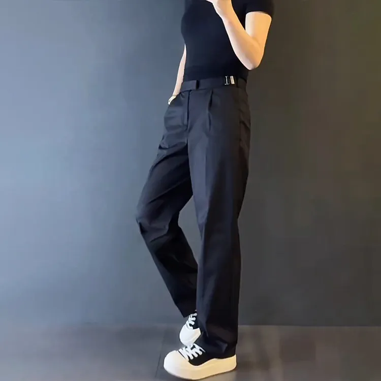 设计感潮牌纯色男士休闲裤时尚新款直筒个性拉腰设计长裤轻奢男装