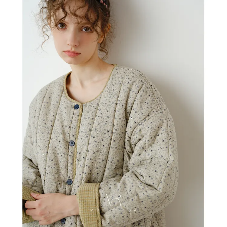 蓝影花双面穿三层夹棉加厚家居套装秋冬保暖棉服可外穿女外套新款