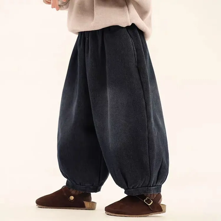 童装男童加绒裤子冬款2025新款儿童一体绒牛仔裤宝宝保暖灯笼裤潮