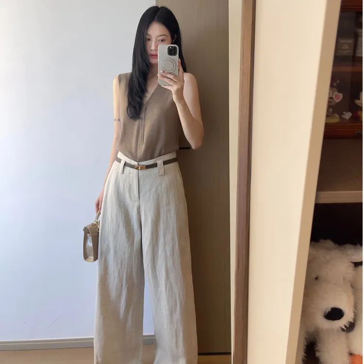 法式时尚洋气时髦高级感老钱风无袖上衣女夏季2025新款阔腿裤套装