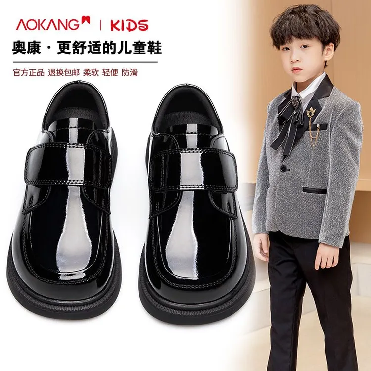 奥康儿童男童皮鞋春秋2025软底新款英伦黑色女童演出学生表演鞋子