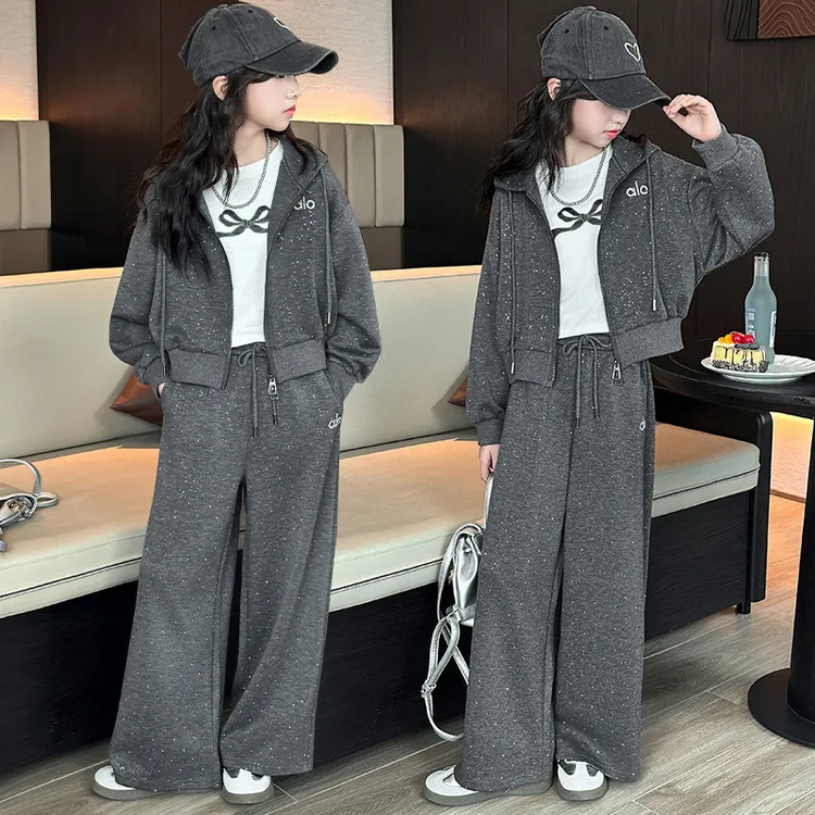 女童套装2025新款炸街洋气儿童春秋款卫衣阔腿裤两件套休闲运动装
