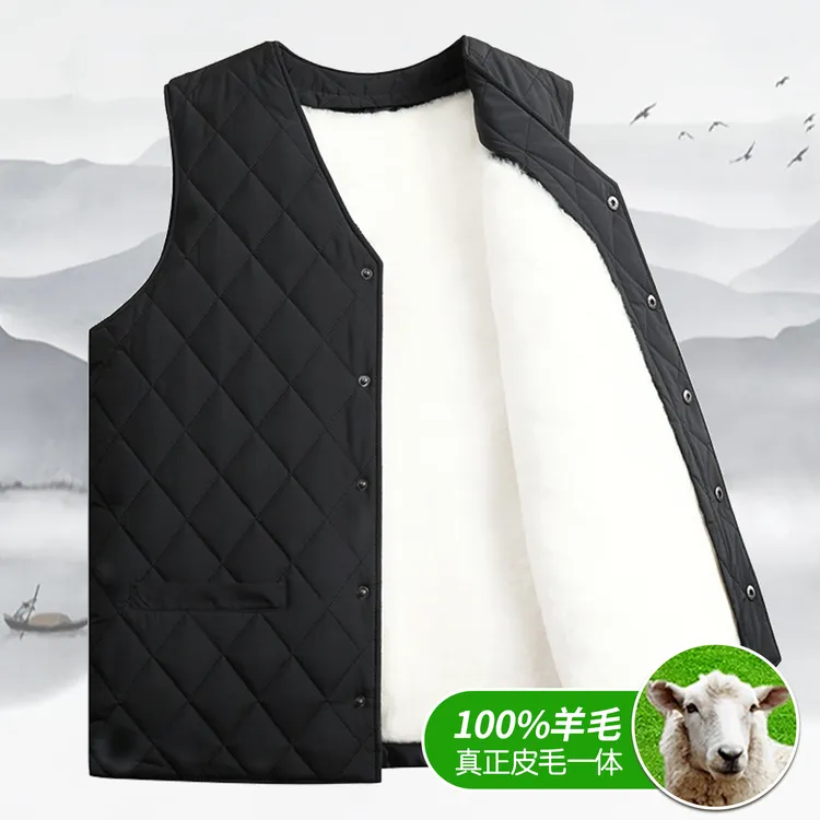 冬季羊毛马甲男皮毛一体背心马夹爸爸中老年人保暖羽绒老人棉坎肩