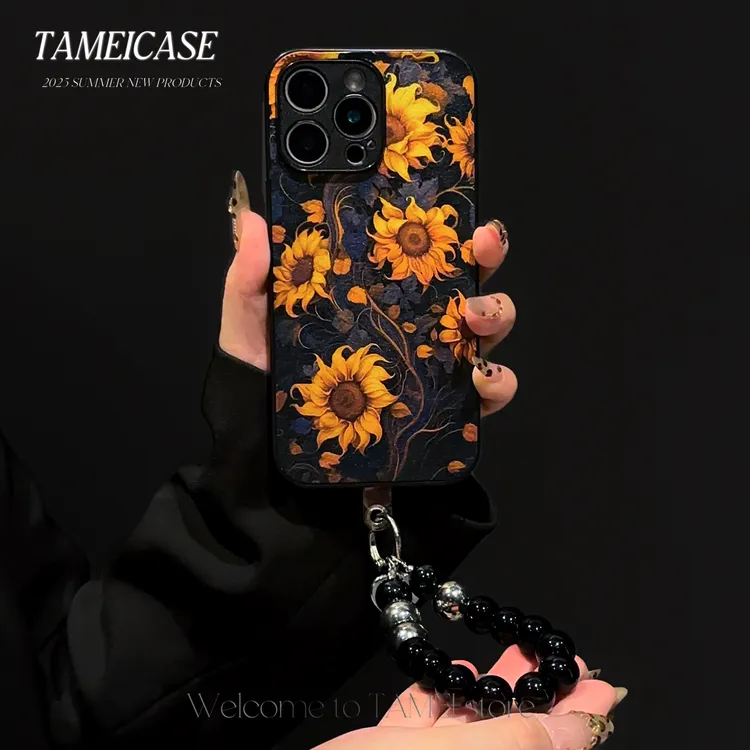 向日葵手链金属羊皮适用iPhone16苹果15华为vivo女oppo小米手机壳