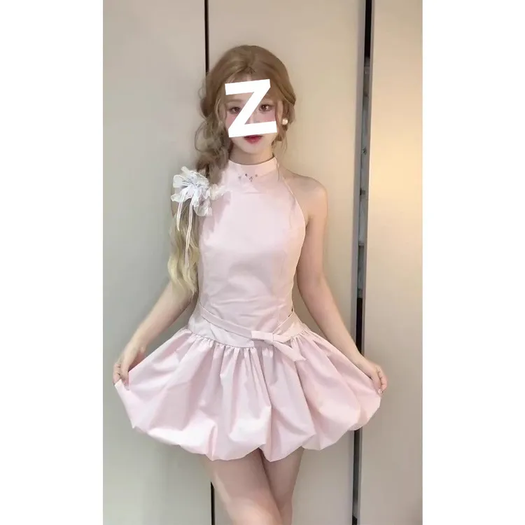 辣妹性感小众纯欲风甜美显瘦收腰连衣裙 夏季法式少女短款设计感