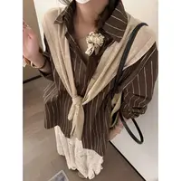 SP 老钱披肩条纹衬衫女秋季新款宽松长袖慵懒文艺衬衣上衣