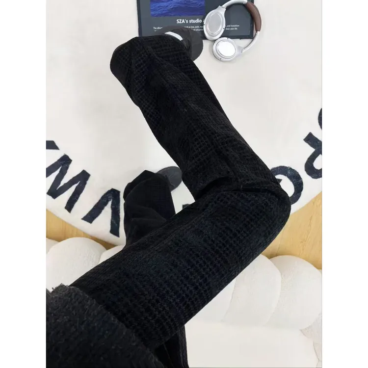 美式雪尼尔卫裤男女秋冬季加绒加厚裤子慵懒垂坠感休闲宽松直筒裤