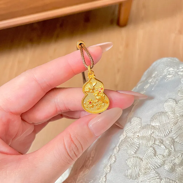 吊坠足银珐琅 「喜鹊登梅」足银999.9葫芦编绳描金吊坠镀金吊坠项链