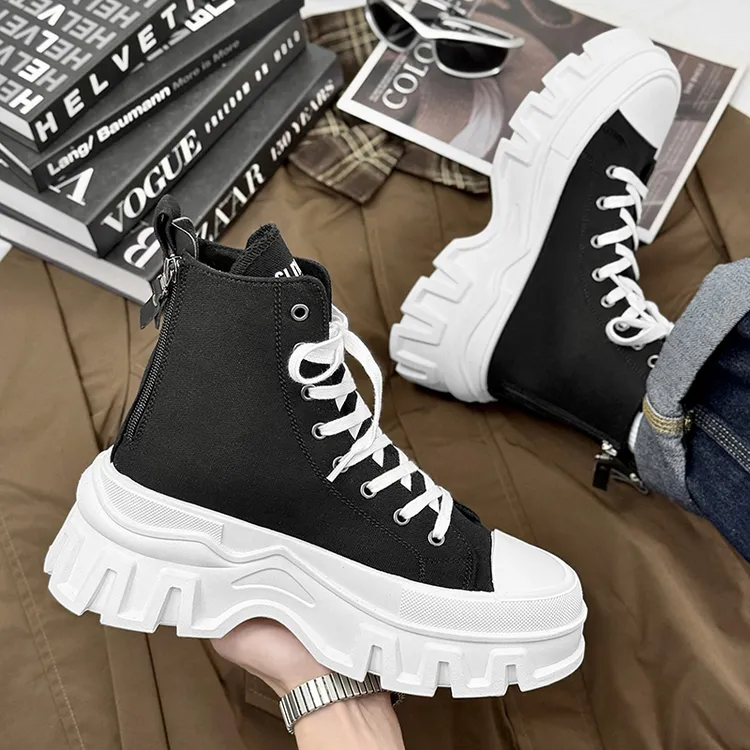 2025秋冬新款男鞋子男款厚底增高情侣高帮帆布鞋学生休闲板鞋学生