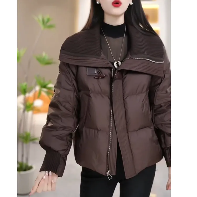 复古翻领短款白鸭绒羽绒服女2025冬季高级感气质宽松休闲百搭外套