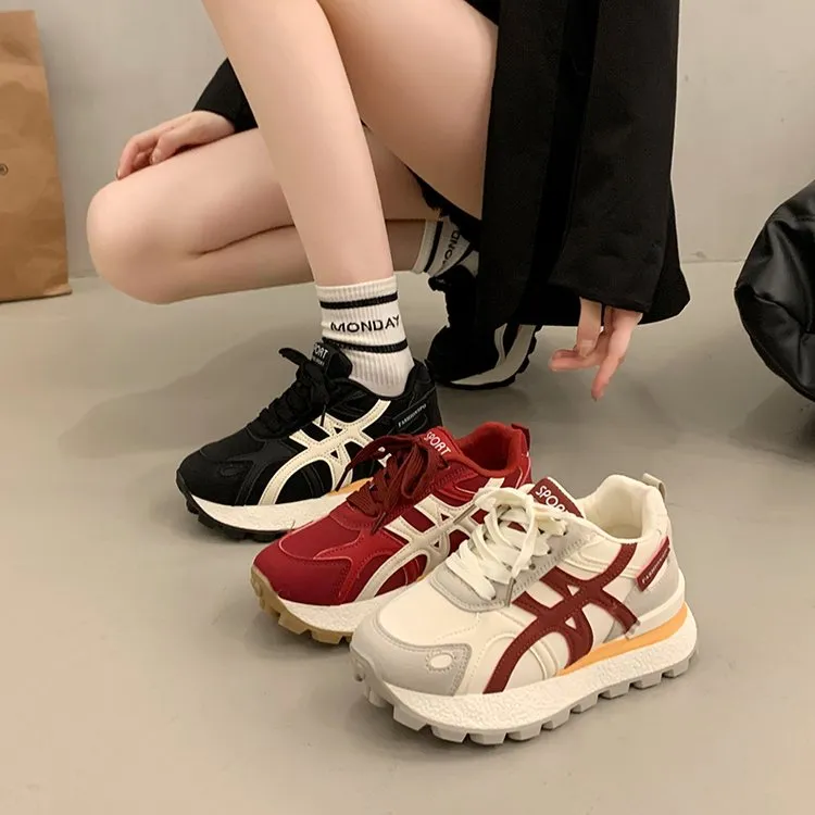 内增高厚底运动鞋女时尚百搭新款秋季老爹鞋女学生厚底增高阿甘鞋