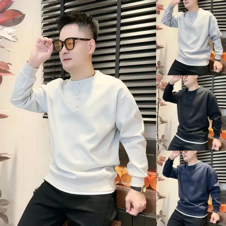 假两件圆领男士百搭卫衣秋季新款时尚韩版潮流假俩件卫衣7803
