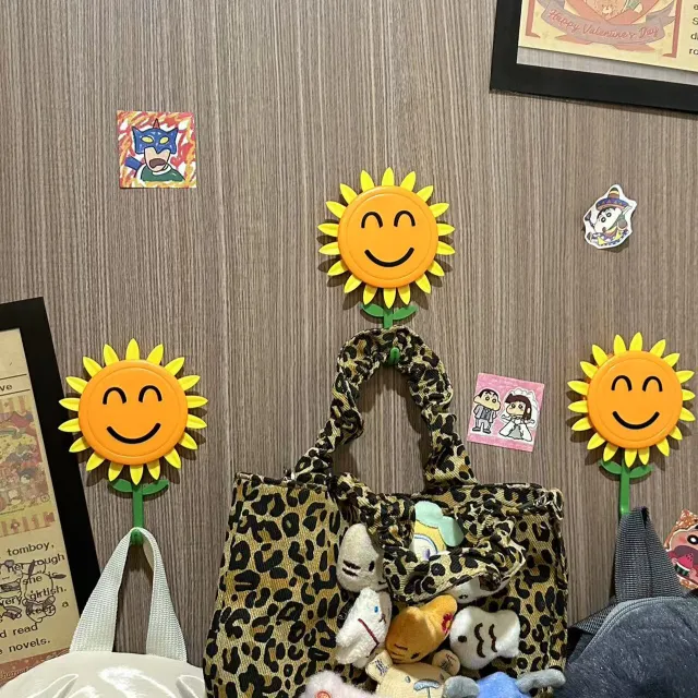 向日葵可伸缩挂钩笑脸开花挂钩免打孔强力粘胶粘钩壁挂式无痕贴