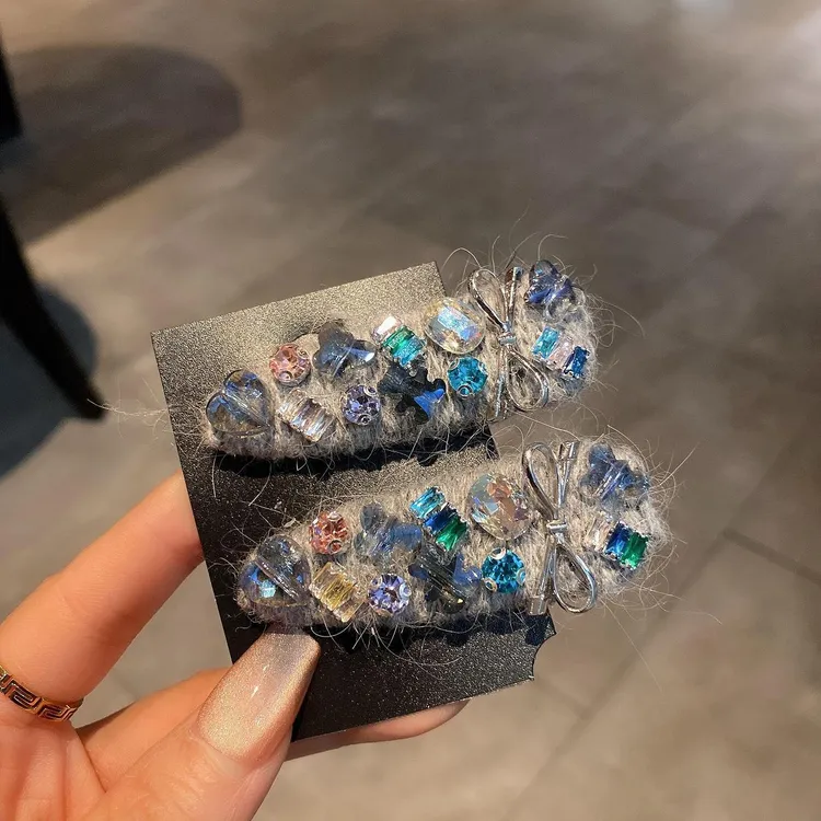 韩式东大门重工彩钻设计感边夹女秋冬毛线甜美侧边碎发夹发卡发饰